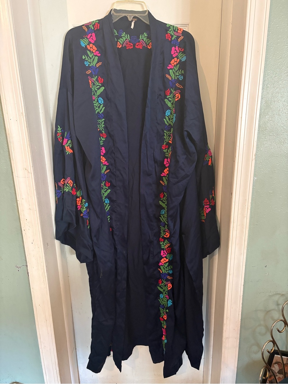 Free People Navy Embroidered Floral Kimono